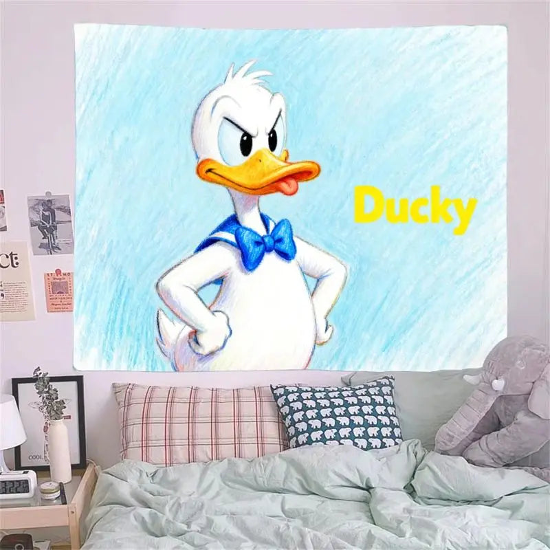 1PC Donald Duck Grumpy Face Blue Tapestry Modern Polyester Wall Art Living Room Bedroom Dorm Decor Funny Gift for Disney Fans.