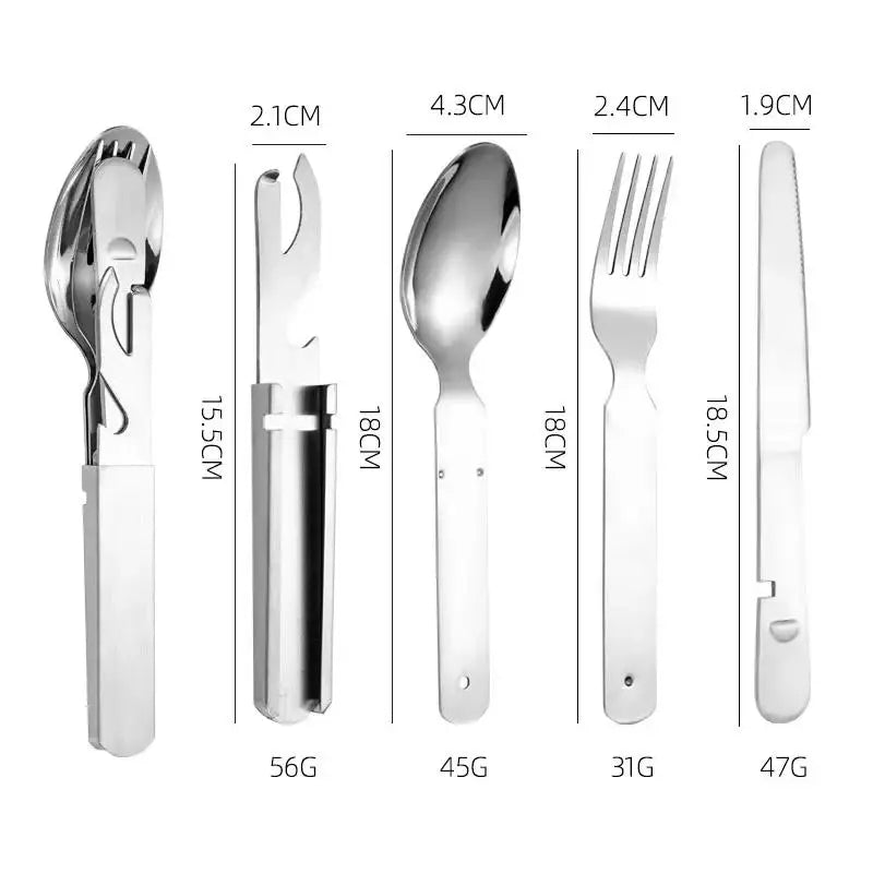 Stainless Steel Tableware Set Outdoor Household Knife Fork Spoon Travel Camping Portable Bottle Opener 4pc/set