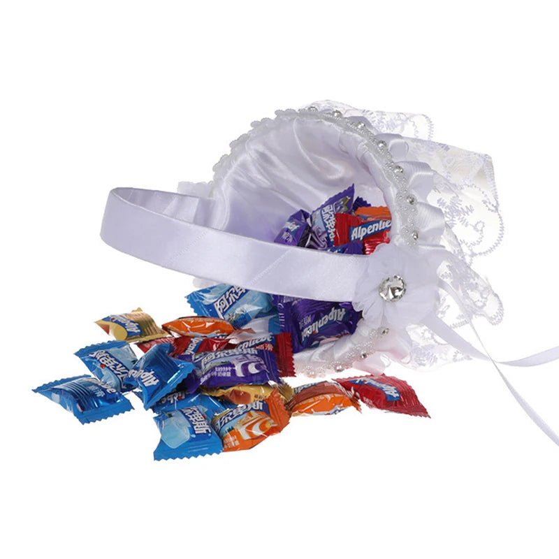 Wedding Flower Basket Bridesmaid Lace White Flower Girl Basket Vintage Rustic Wedding Ceremony Bridal Shower Table Decorations