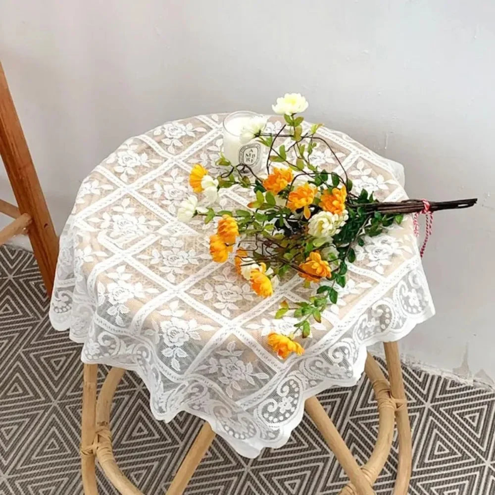 Retro Lace Thickened Tablecloth Non-slip Dustproof Coffee Dinning Table Cover Wedding Party Dining Decoration Mantel De Encaje