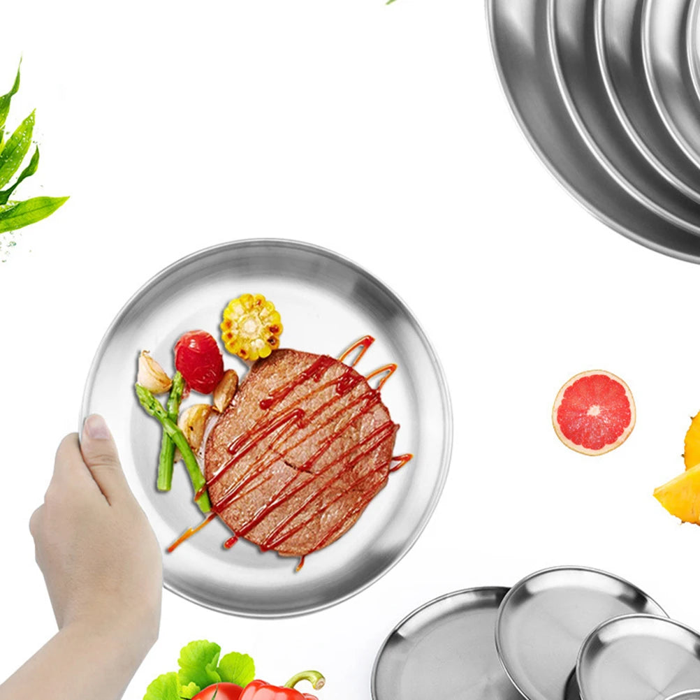 1Pcs Stainless Steel Dinner Plate Easy Clean Maintenance Ideal for Sharing Desserts At Parties Round Dinner Plate