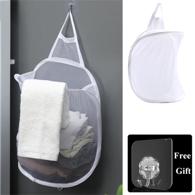 Large Hanging Laundry Basket Storage Bag Foldable Organizer For Dirty Clothes Meshcloth Multi-pocket Clothing Toy Storage Home
