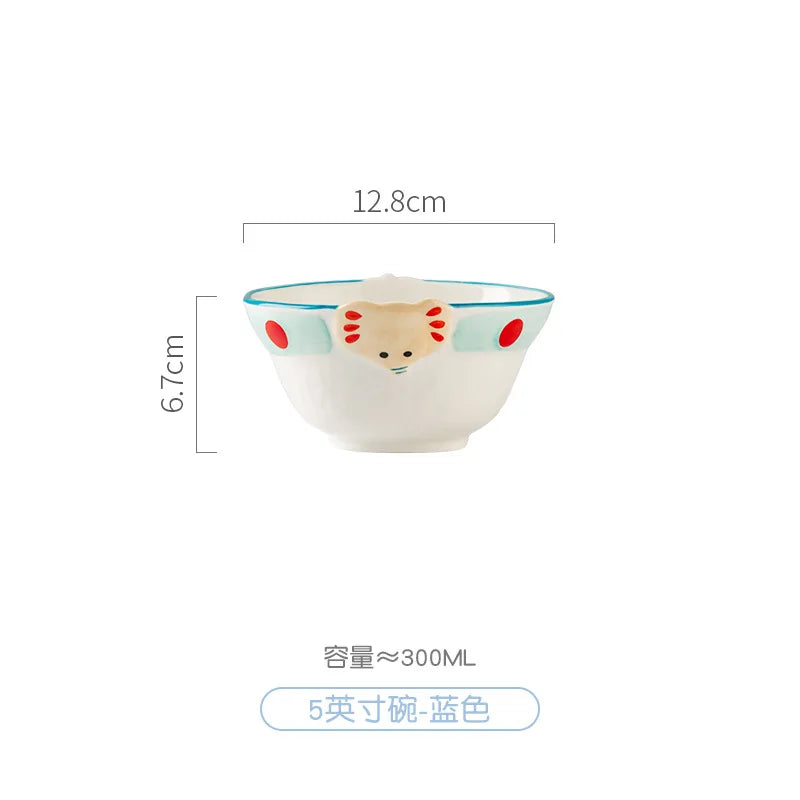 ‌Cute Apple Elephant Ramen Bowl-Microwave Safe Ceramic Tableware Set Cartoon Rice Noodle Dish Gift for New Home Pink Kitchenware