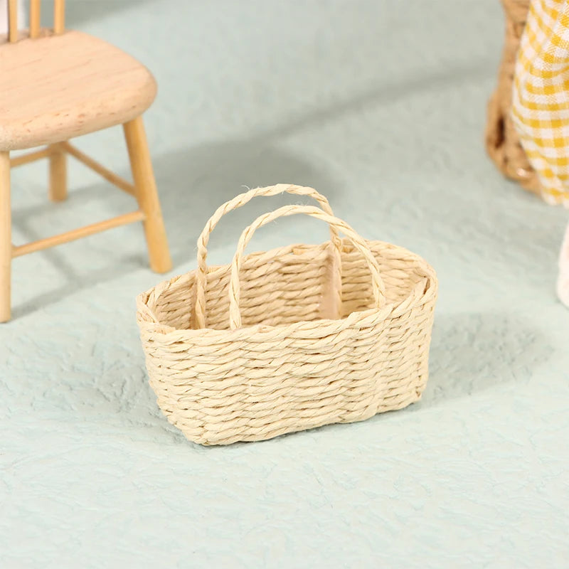 Exquisite Dollhouse Rattan Frame Basket for Miniature Display