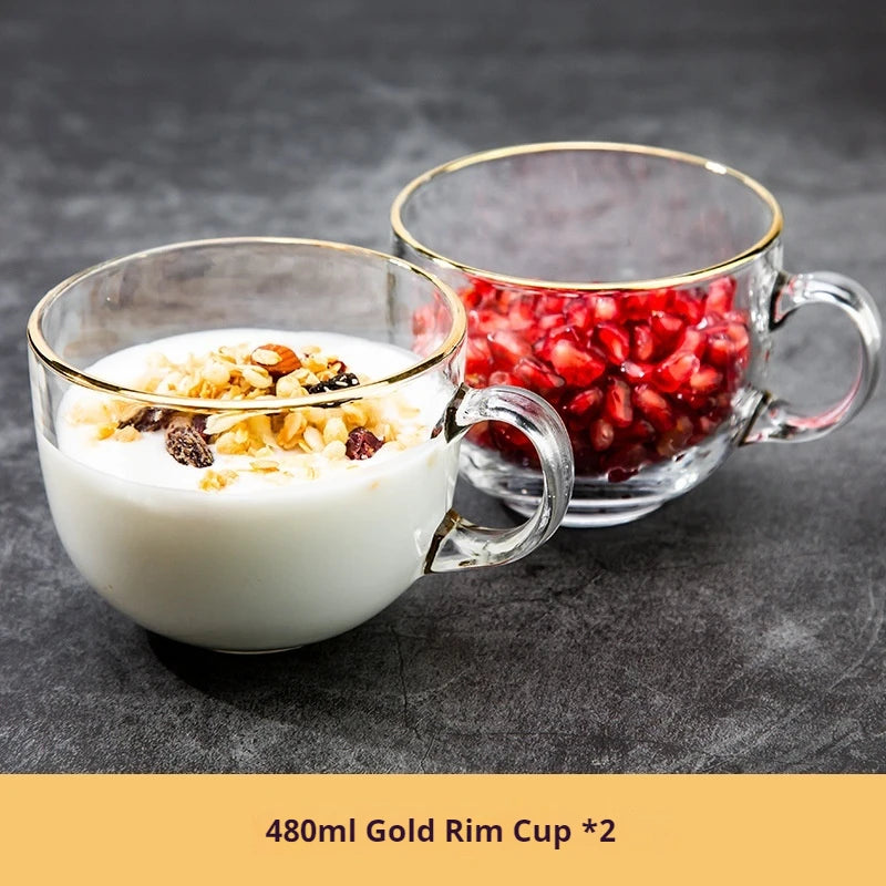 480ml Transparent Creative Glass Coffee Tea Mug Drinks Dessert Breakfast Milk Cup Glass Mugs Handle Drinkware With Cup Lid Spoon