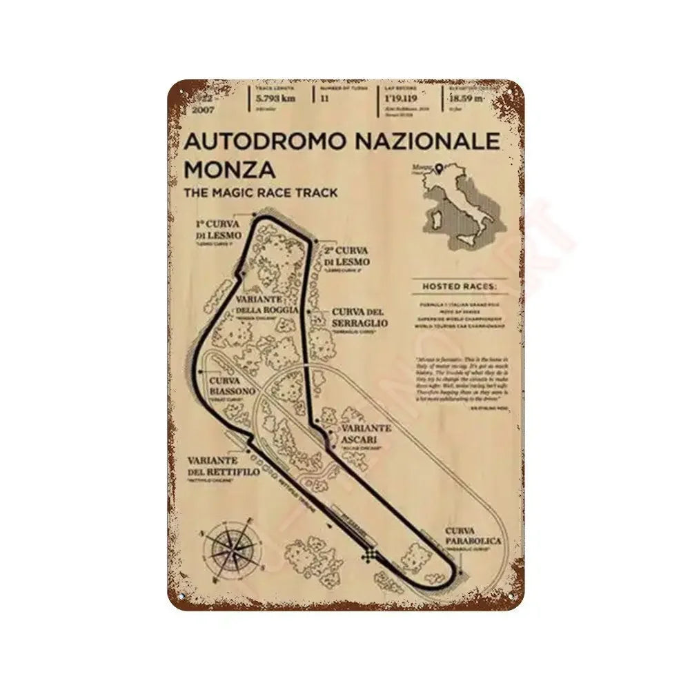 Vintage F1 Formula Racer Poster Metal Tin Sign Plaque Aesthetics Racing Monaco Grand Prix Circuit Track Wall Art Home Room Decor