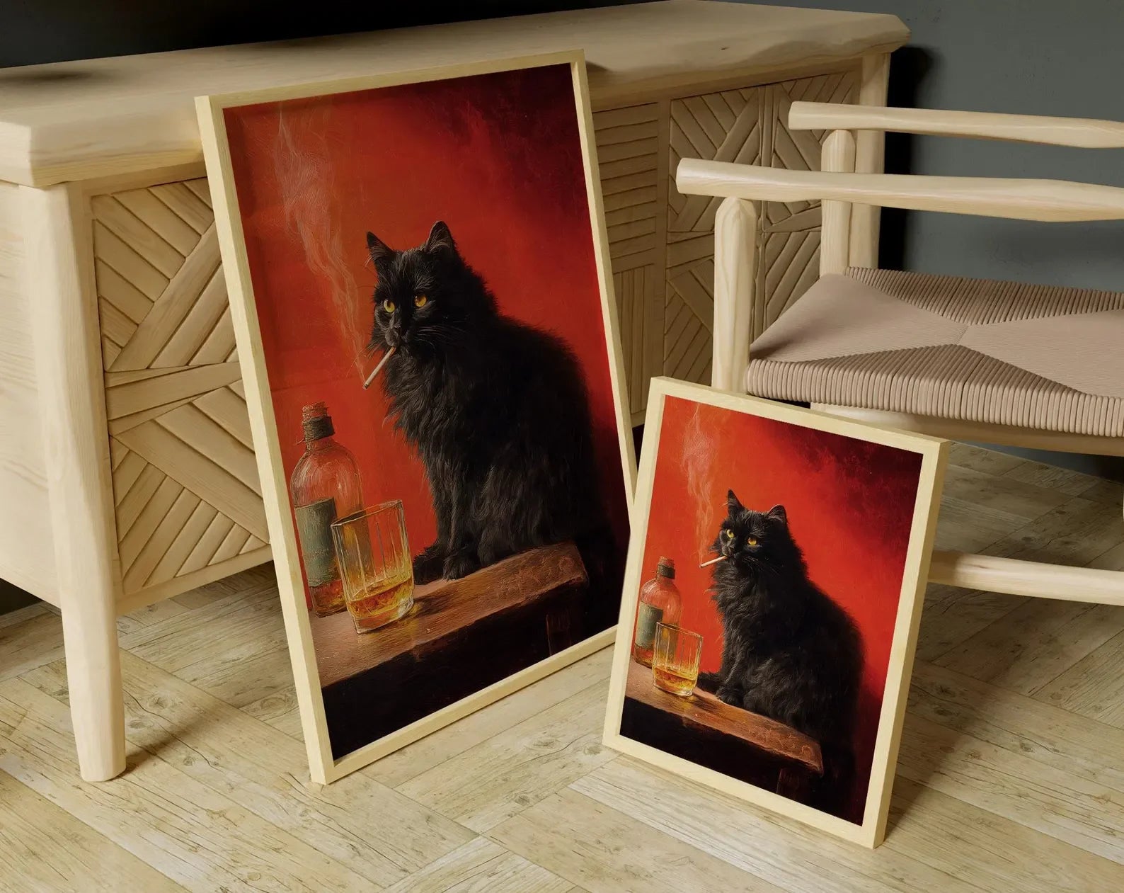 Black Cat Smoking a Cigarette Poster, Vintage Print, Whimsical Wall Art, Funny Animal Art, Poster for Bar Cart, Quirky Kitchen W