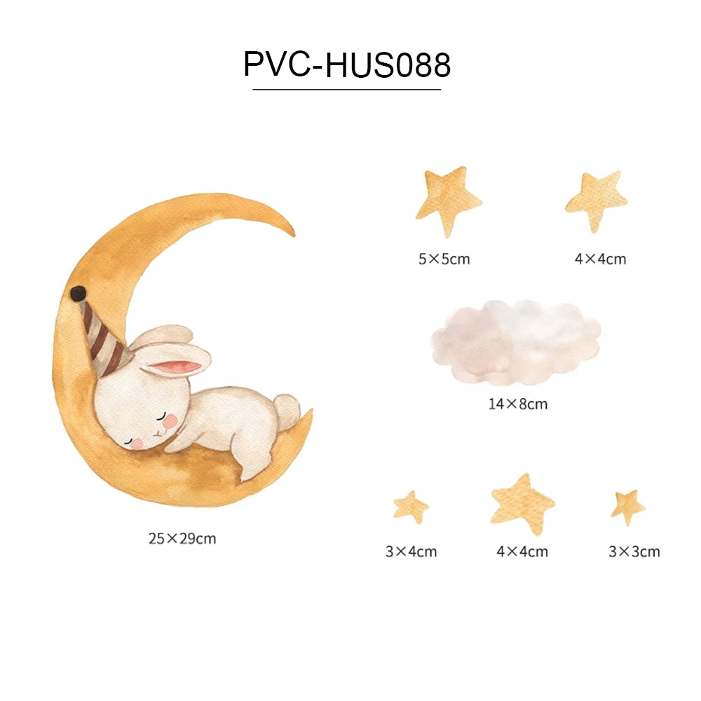 Fabric Cartoon Forest Vintage Town Wall PVC Moon Bunny Sticker DIY Kids Baby Room Wall Art Decoration for Bedroom Living Room