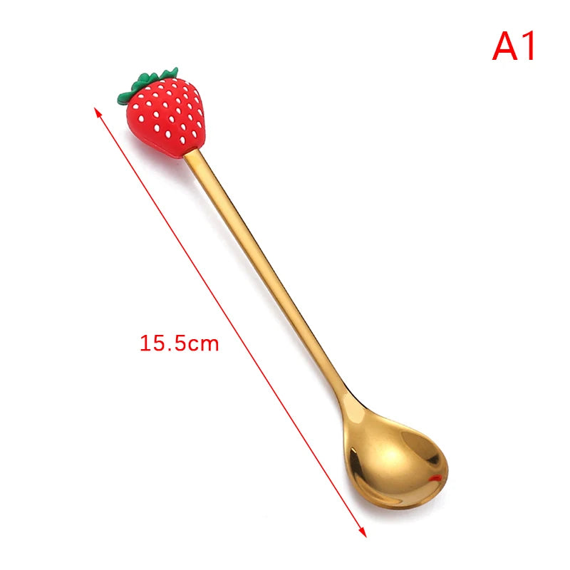 Cartoon Small Spoon Stainless Steel Fork Cartoon Macaron Dessert Spoons Fruit Kids Set Kitchen Accessories
