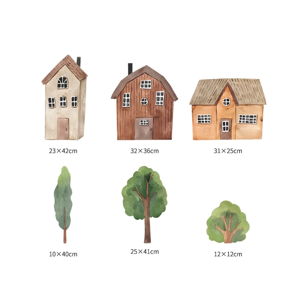 Fabric Cartoon Forest Vintage Town Wall PVC Moon Bunny Sticker DIY Kids Baby Room Wall Art Decoration for Bedroom Living Room