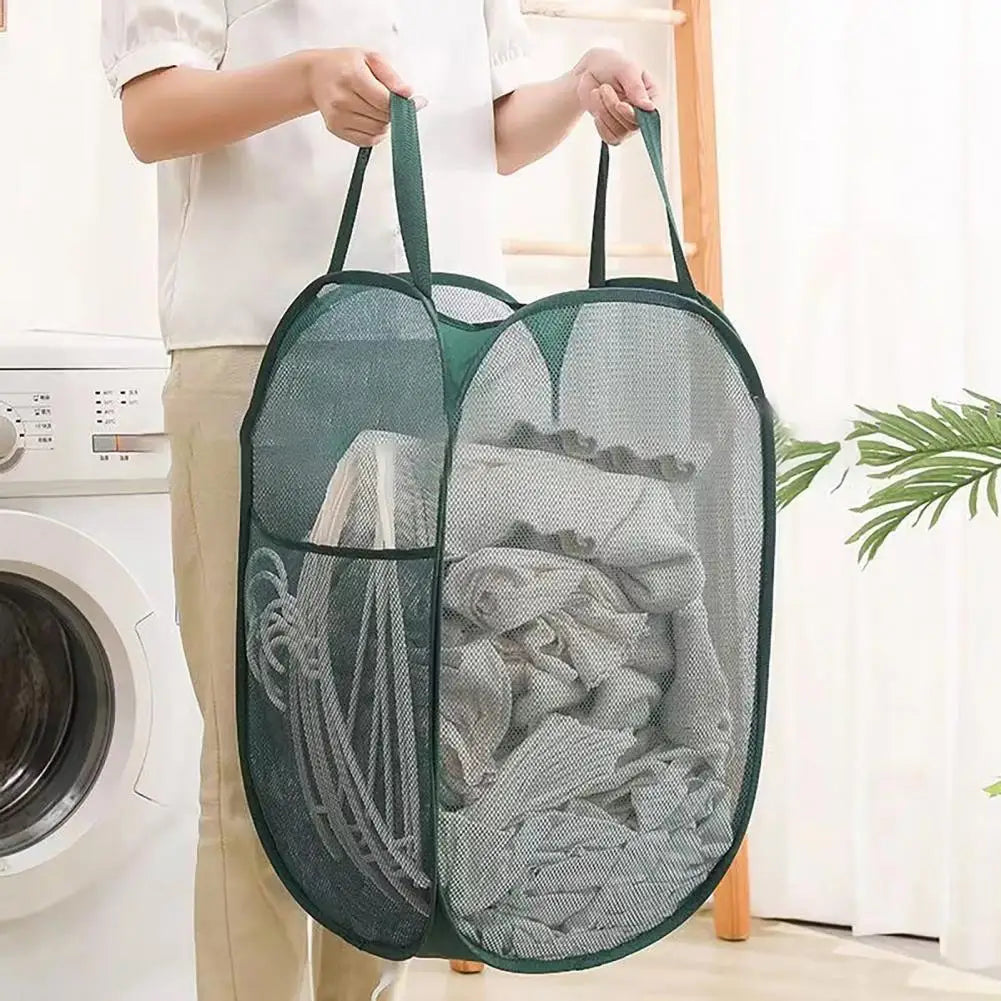 Foldable Laundry Basket with Handle Cloth Mesh Dirty Clothes Hamper Storage Basket Toy Storage Laundry Organizers Storage Pouch