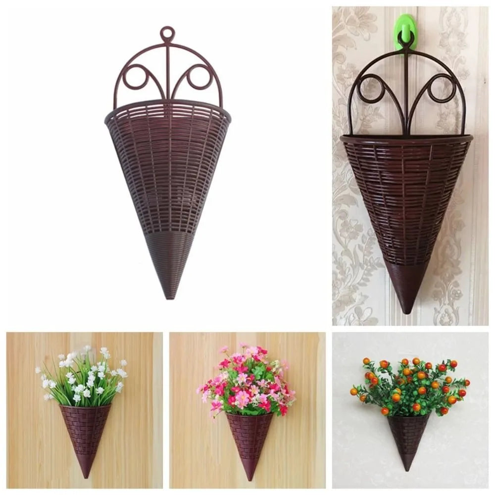 Home Decoration Hanging Flower Basket Plastic Durable Flower Arrangement Container Fan-shaped Pattern Art Rattan Wall Hanging