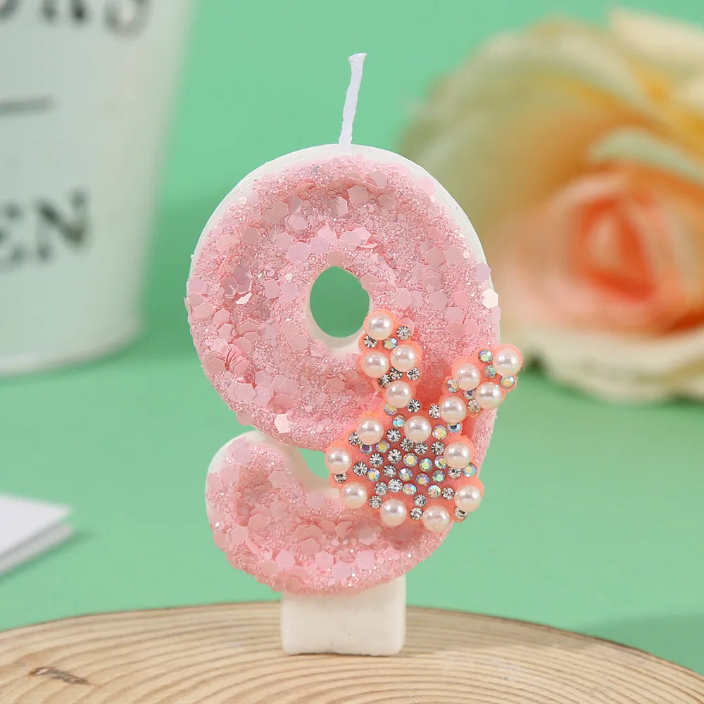Pearl Hot Diamond Rabbit Ear Cake Candle Creative Handmade DIY Pink Girl Heart Digital Candle Party Wedding Atmosphere Decor