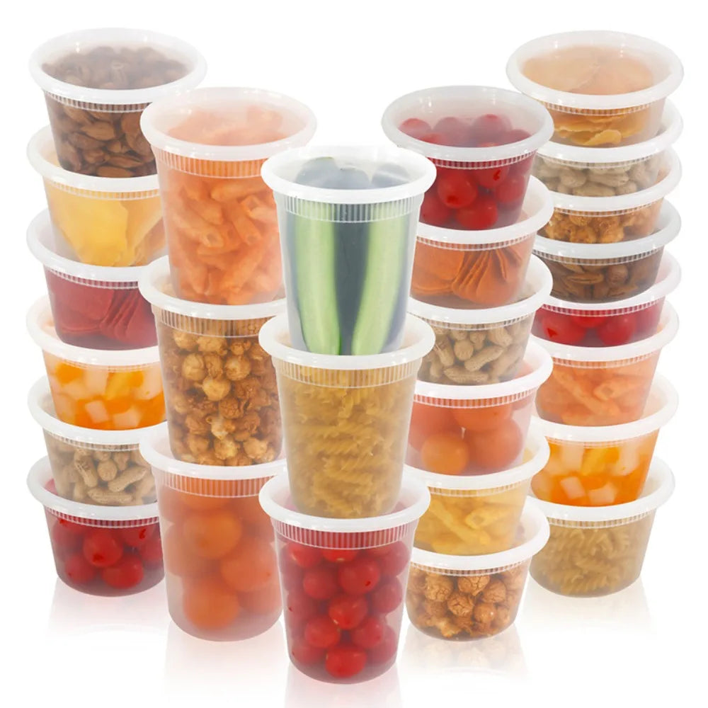 50Pcs Airtight Lid Food Storage Container Round BPA-Free Deli Containers Thickened Plastic Disposable Soup Cup Porridge