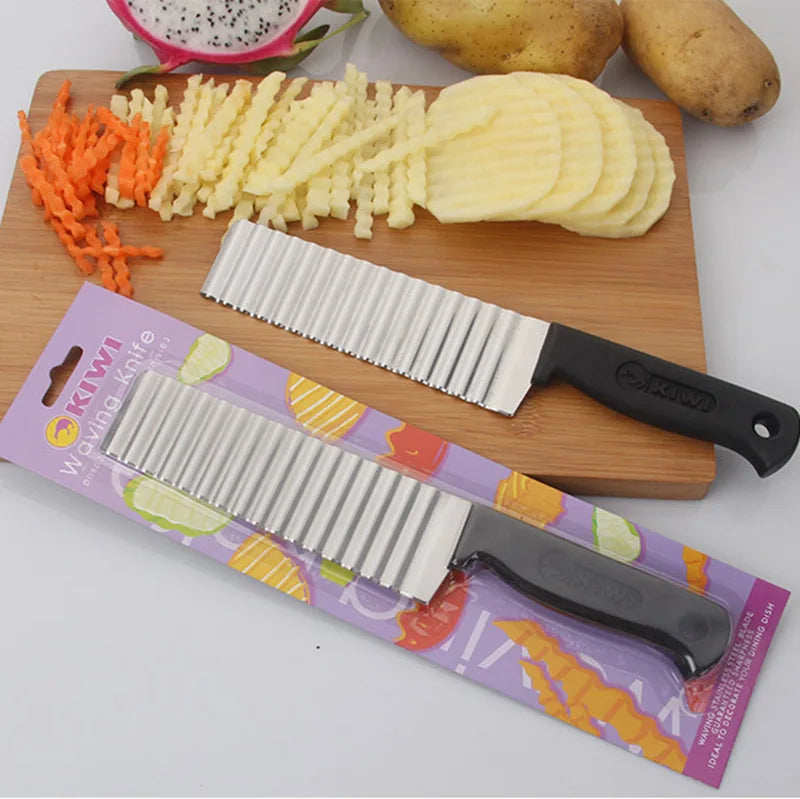 Stainless Steel Potato Chip Slicer Knife Wavy French Fry Cutter Knife Vegetable Fruit Crinkle Wavy Cutter Kitchen Gadget