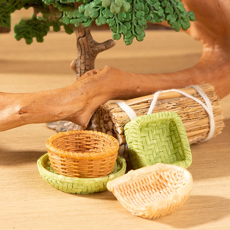 2Pcs/3Pcs Dollhouse Mini Furniture Model Simulation Fish Basket Basket Chair Table Shooting Scene Props