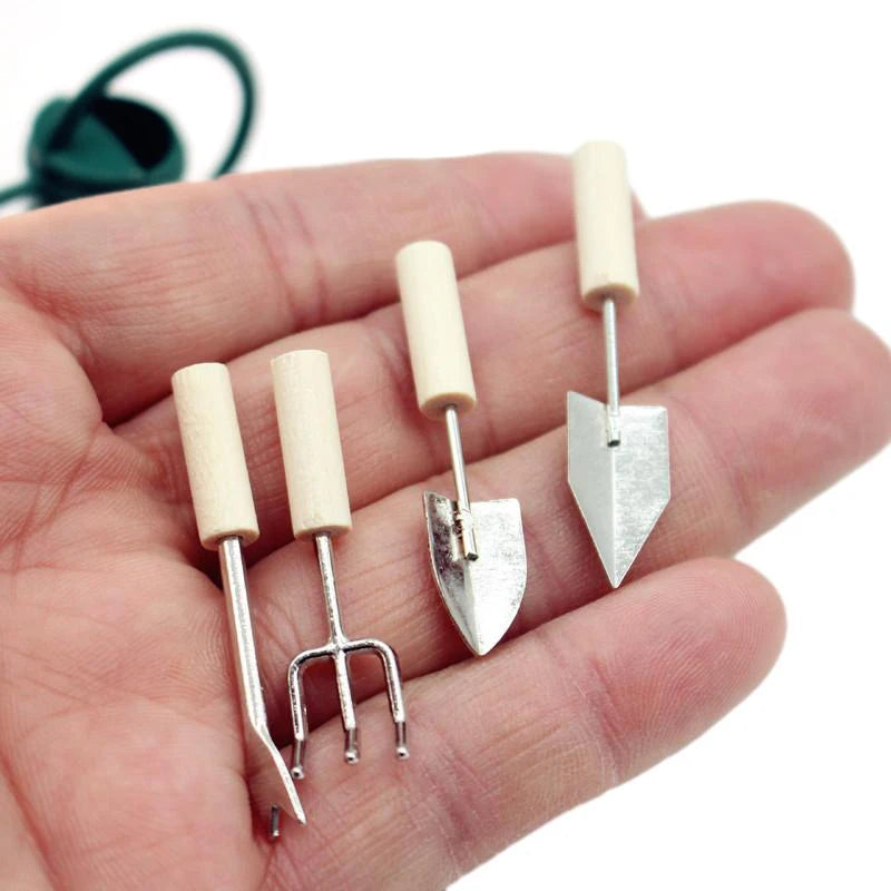 1:12 Dollhouse Miniature Garden Tool Watering Can Farm Tools Gardening Set Kettle Shovel Fork Outdoor Courtyard Model Decor Toy