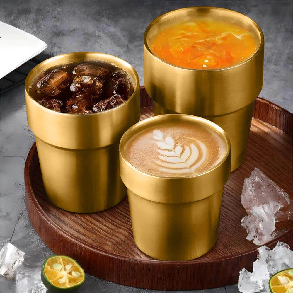 Golden Beer Mug Metal Tumbler 304 Stainless Steel Water Glasses Camping Reusable Mugs BBQ Home Office Party Coffee