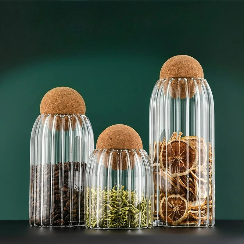 Glass Storage Jars with Airtight Wooden Lids Modern Pantry Containers for Coffee Tea Sugar Spices Kitchen Counter Jars