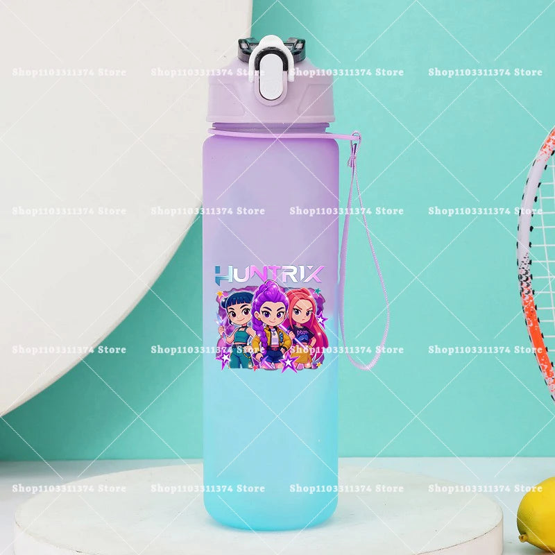 750ml KPop Demon Hunters Girls Boys Outdoor Water Bottles Portable Large Drinking Straw Water Cups Cartoon Sport Office Bottle