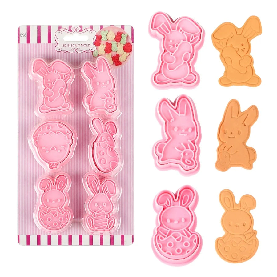 6pcs/Set Easter Bunny Cookie Cutters Kitchen Fondant Molds Cartoon Rabbit Eggs Easter Party Baking Decoration Pastry Accessories