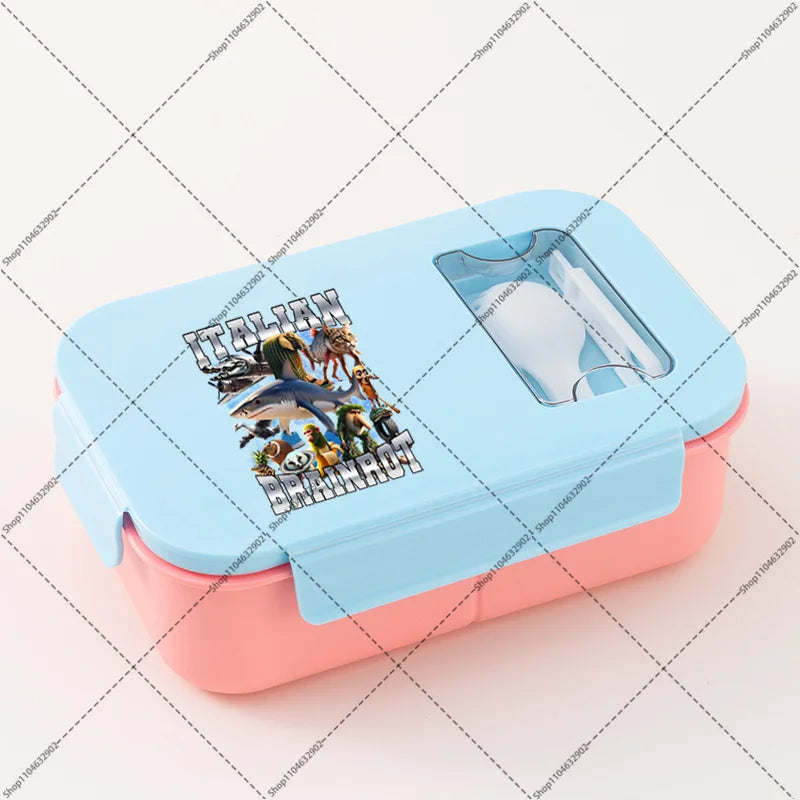 Italian Brainrot Lunchbox Cartoon Pattern Printed Bento Lunch Box Tung Tungtung Sahur Telala Funny Shark Food Storage Containers