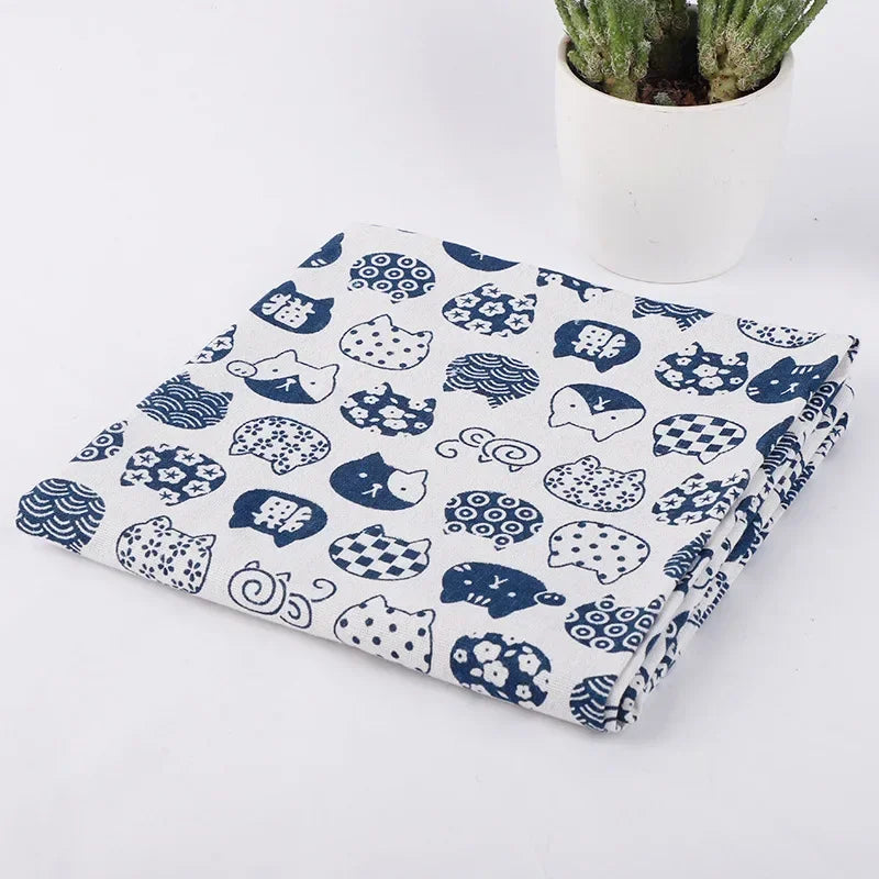 Printed Linen Cotton Fabric Cloth For Curtain Christmas Home Tablecloth Table Runner Pillow Cushion Handwork Sewing Placemat Bag
