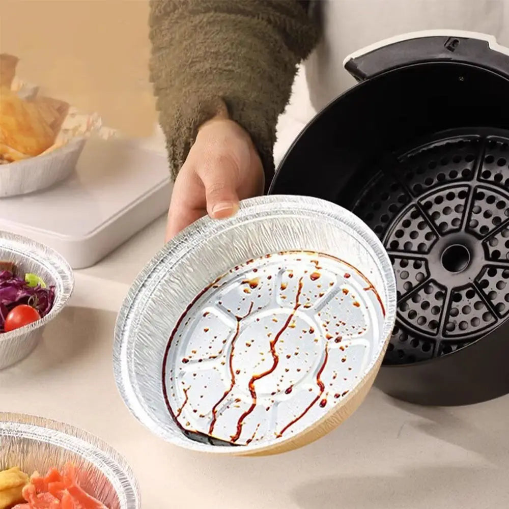 2025 10Pcs 6/7/8 Inch Food Tin Foil Tray Reusable Non-stick Aluminum Foil Box Oil-resistant Oven BBQ Baking Tools Air Fryer Tray