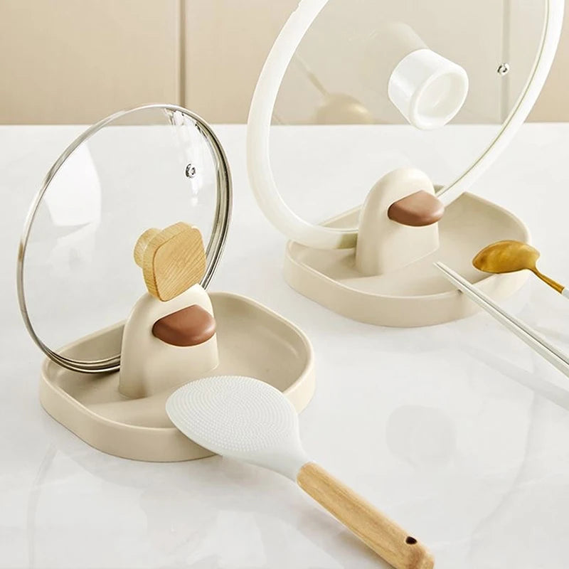 1pc Multifunctional Plastic Kitchen Countertop Storage Rack Household Soup Spoon Pot Cover Storage Rack