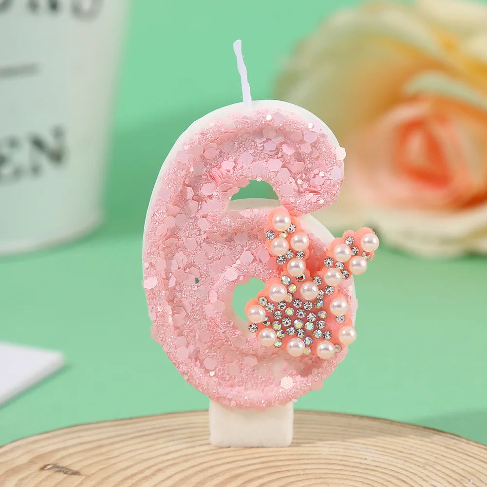 Pearl Hot Diamond Rabbit Ear Cake Candle Creative Handmade DIY Pink Girl Heart Digital Candle Party Wedding Atmosphere Decor