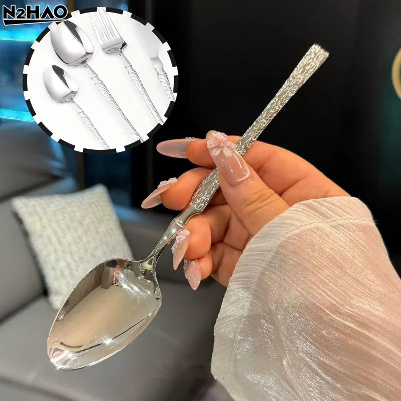 Tree Pattern Stainless Steel Knife, Fork And Spoon Western Tableware Fork And Spoon Suitable For Hotels And Western Restaurants