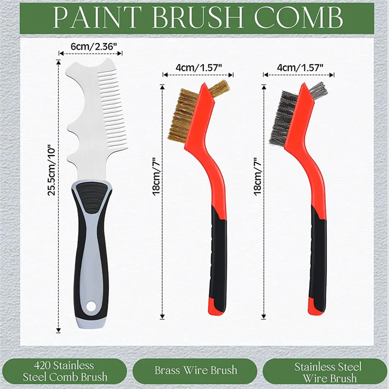 3 Pcs 4-In-1 Paint Brush Comb Wire Brush Set, Brush Roller Cleaner Tool Cleaning Scrubbing Dirt Paintbrush Cleaners-N37R