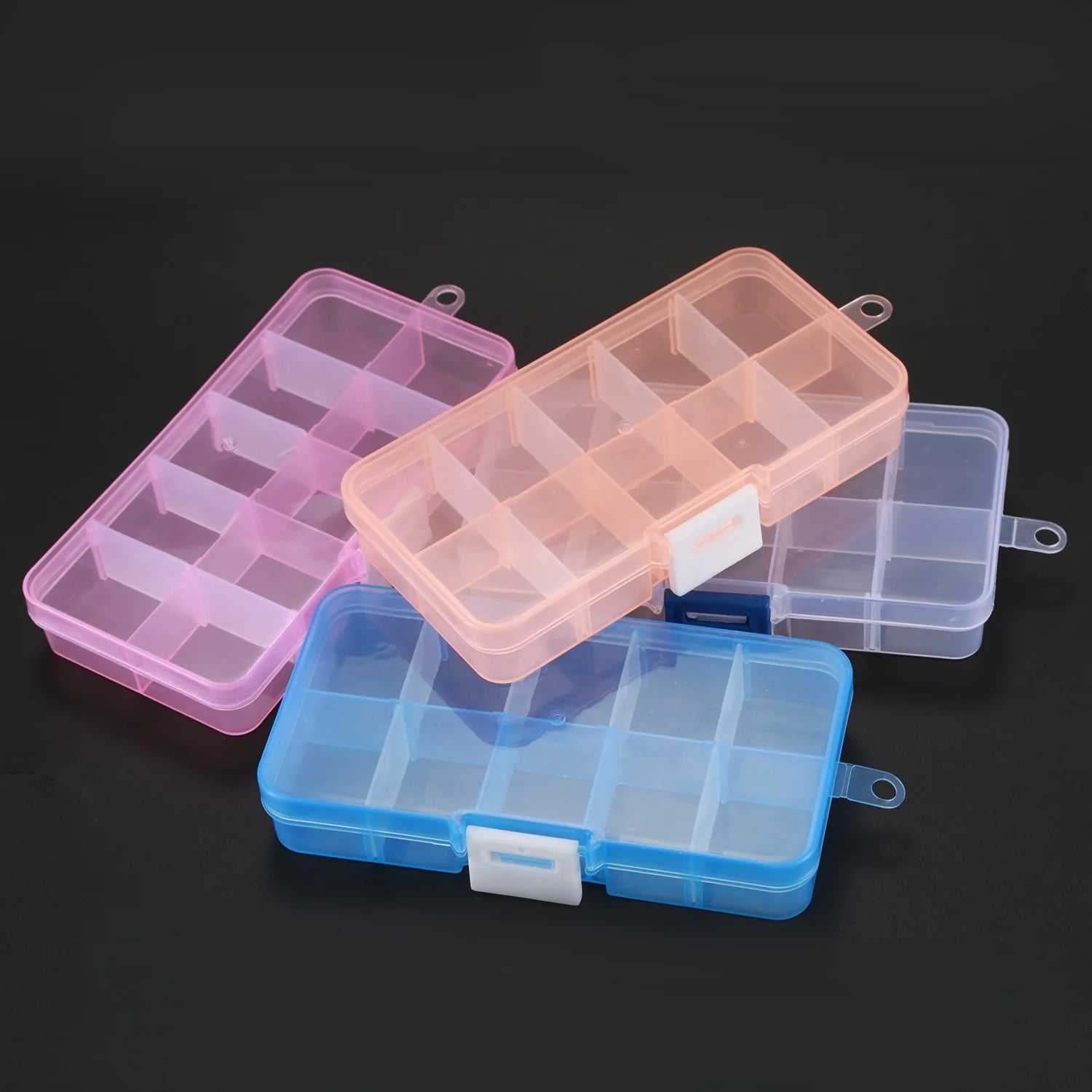 ABQR Pack of 4Pcs Plastic Jewelry Box Organizer Storage Container with Adjustable Dividers 15 Grids