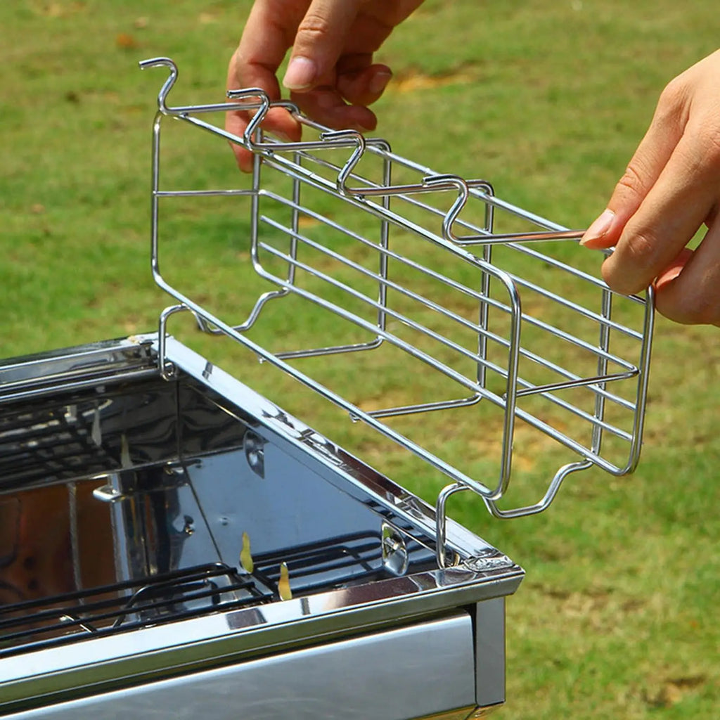 Table Side Basket Storage Rack Lightweight Stainless Steel Foldable Hanging Basket Shelf for Camping Beach Aluminum Desk Tent