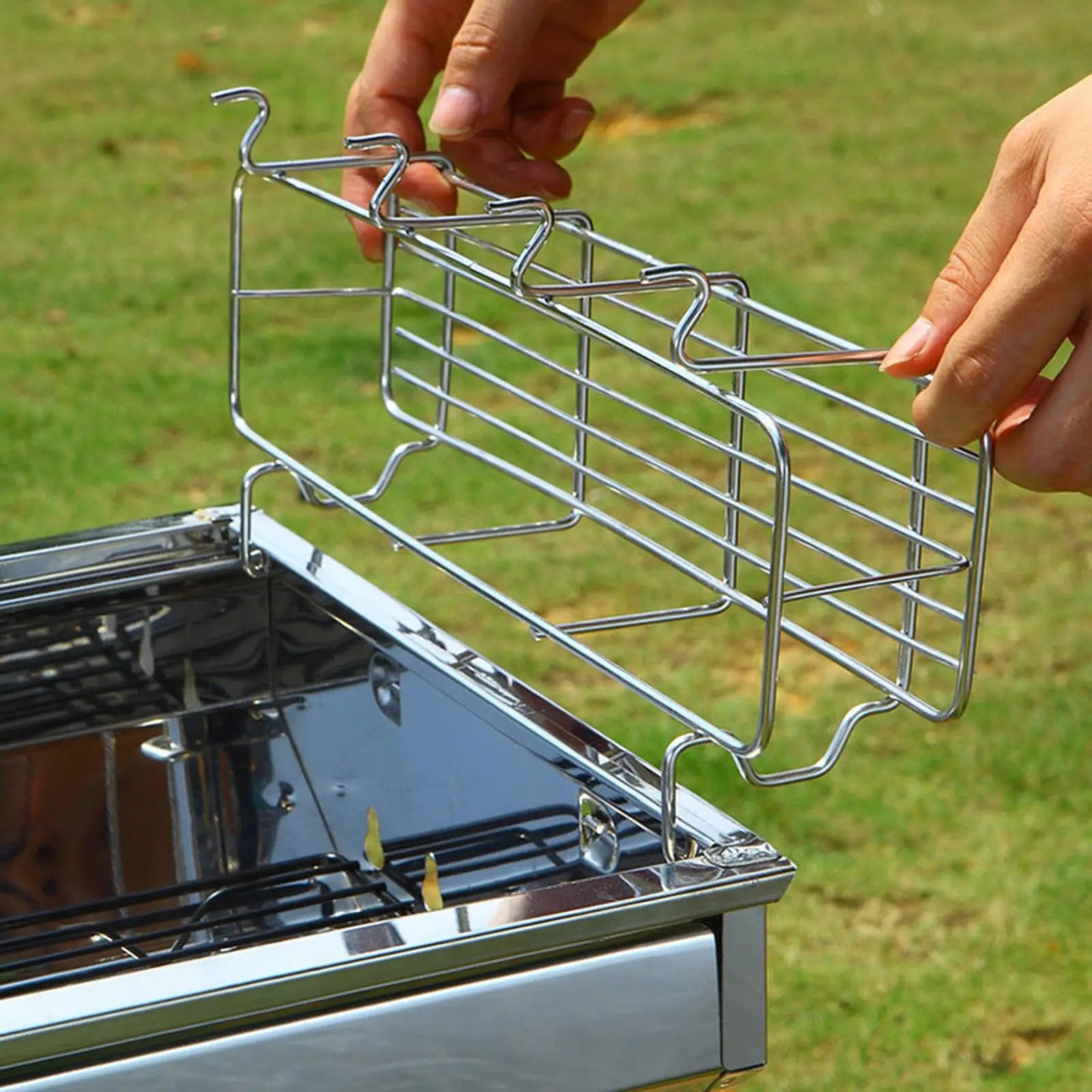 Table Side Basket Storage Rack Lightweight Stainless Steel Foldable Hanging Basket Shelf for Camping Beach Aluminum Desk Tent