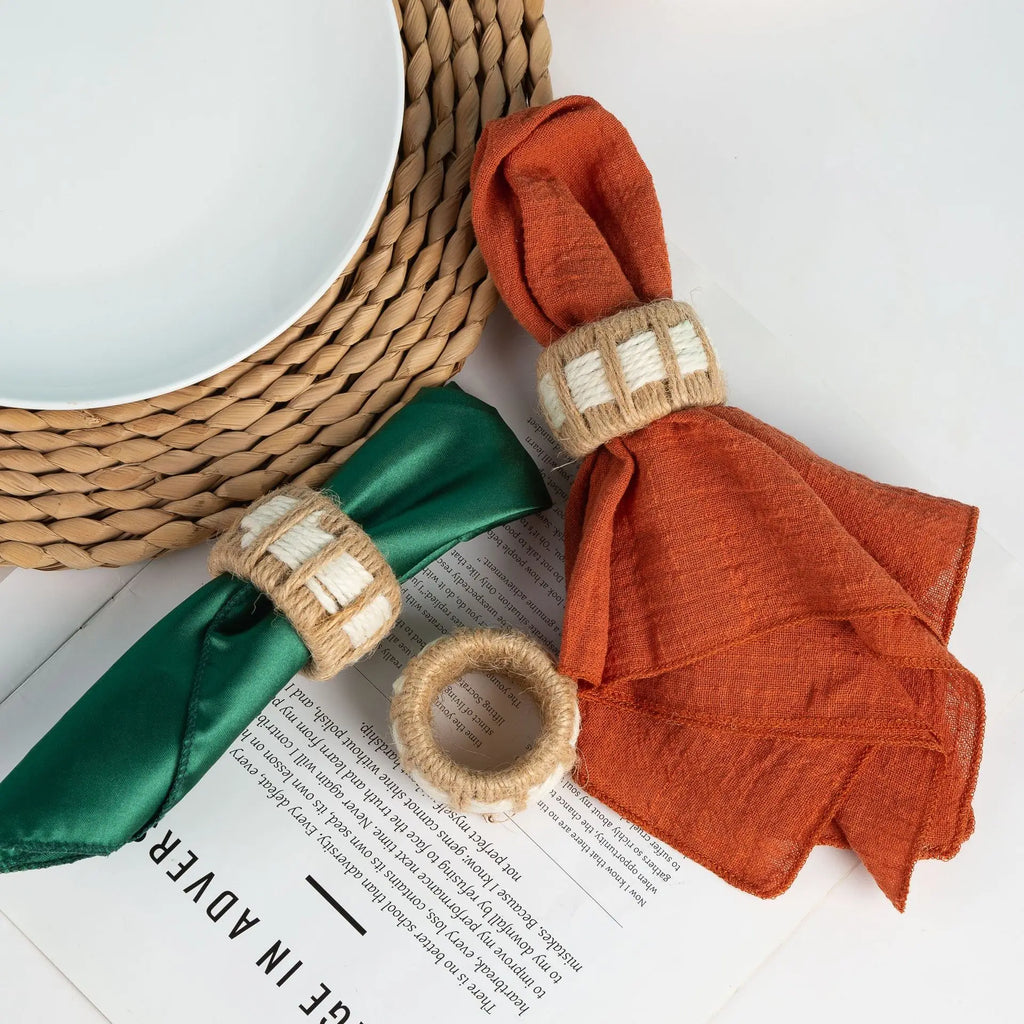 Linen Woven Napkin Ring 2025 Christmas Table Decoration Napkin Holder Wedding 2026 New Year Accessories Kitchen Party Supplies