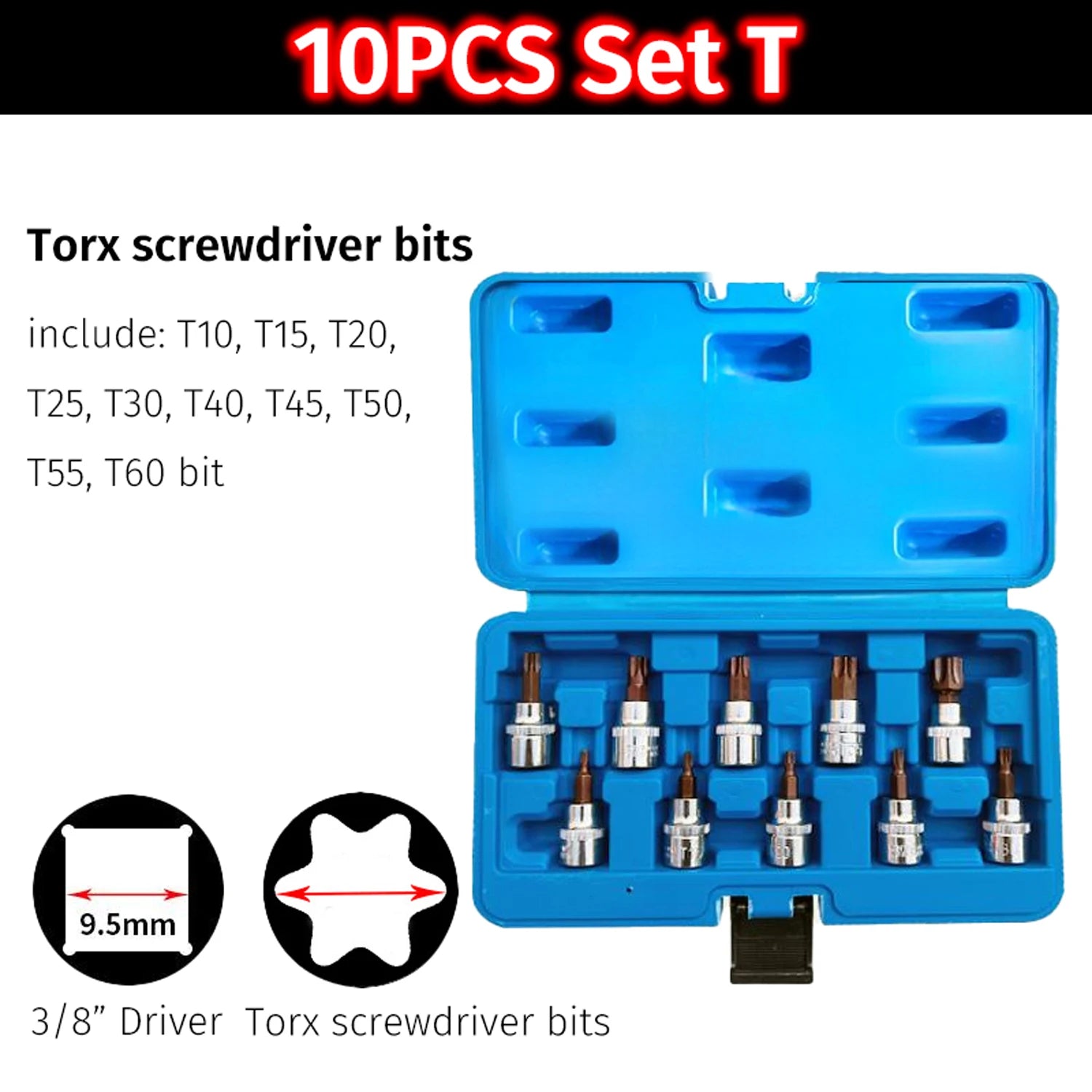 Torx Hex Screwdriver Bits Set 1/4 3/8 Inch Impact Drive Socket T10-T60 H2.5-H14