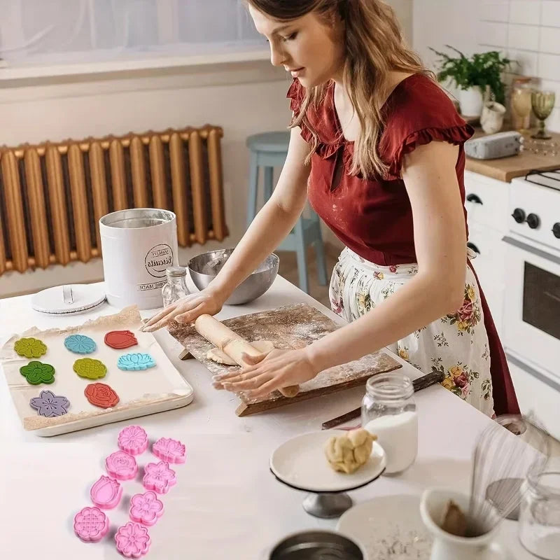 Flower Cookie Cutters Set Cutter Mold Plastic Pink Cookie Cutters For Home Kitchen Sunflower Rose Fondant Biscuit Baking Tool