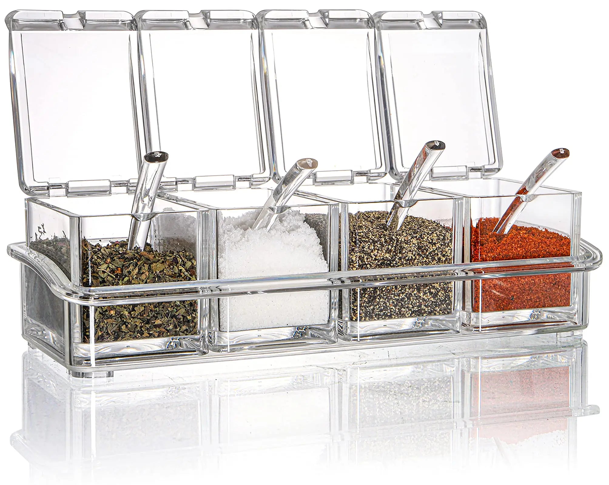 4 Pieces Clear Seasoning Box Set Crystal Seasoning Storage Container with Spoon Clear Seasoning Rack Spice Pots for Pepper Spice