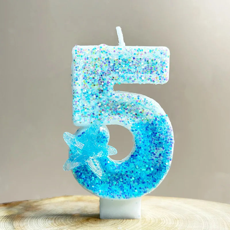 4x7.5cm Gradient Blue Starfish Digital Candle Cake 0-9 Birthday Candle Party Party Birthday Atmosphere Decoration