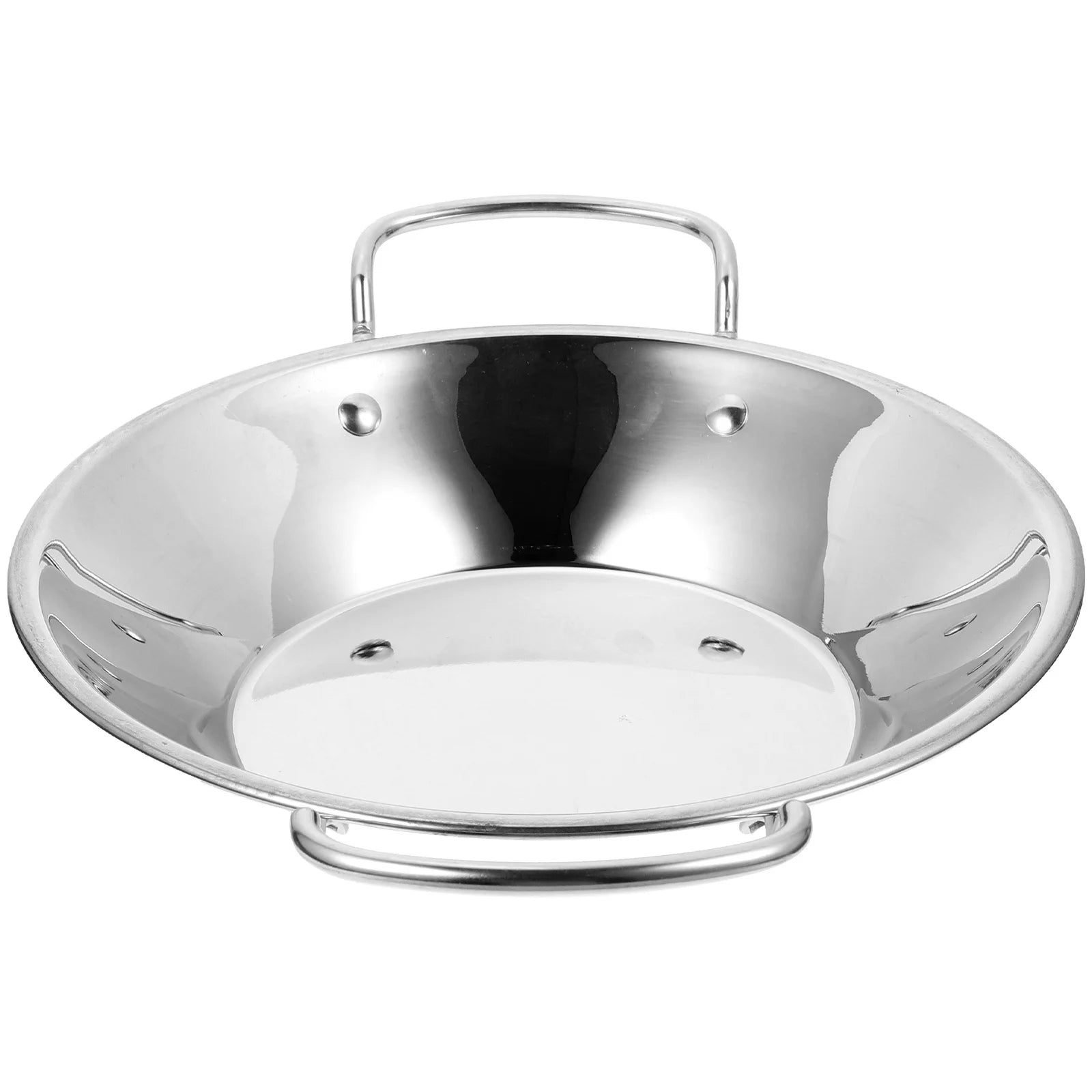 Dry Pot Double Handle Stainless Steel Wok Round Cooking Pan For Home Kitchen Hot Pot Seafood Vegetable Multi-Function