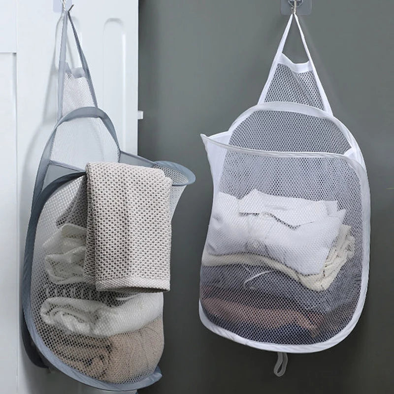 Large Hanging Laundry Basket Storage Bag Foldable Organizer For Dirty Clothes Meshcloth Multi-pocket Clothing Toy Storage Home