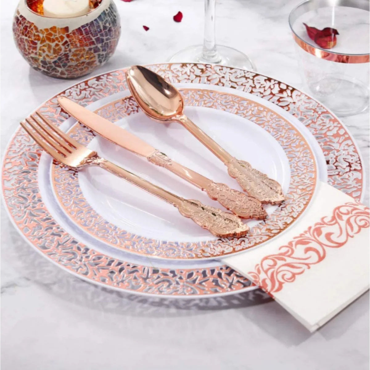 Gold Plastic Silverware Heavy Duty Elegant Disposable Utensils Gold Plastic Cutlery Set Forks Spoons for Dinner Parties Weddings