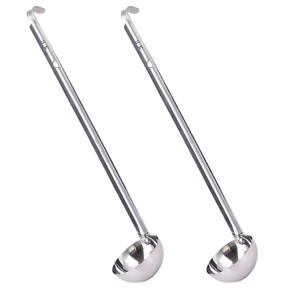 2pcs Stainless Steel Set Long Handle Ladle For Rice Food Serving Household Kitchen Buffet Restaurant Ladle Soup Portioner Metal