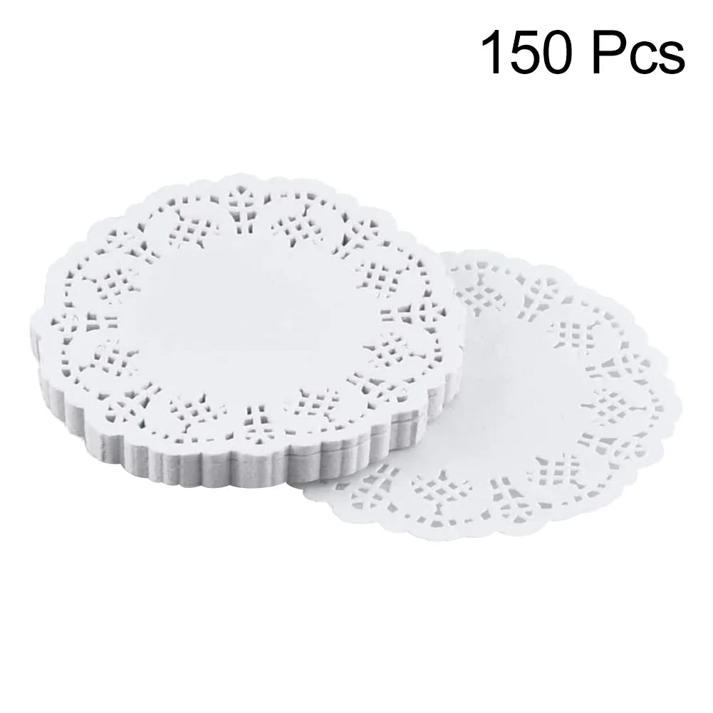 150Pcs Round Mat Paper Doily Lace Brim Cupcake Pad for Fried Food Dessert Cookies Party Wedding Table Decor Biscuit Cake Pad