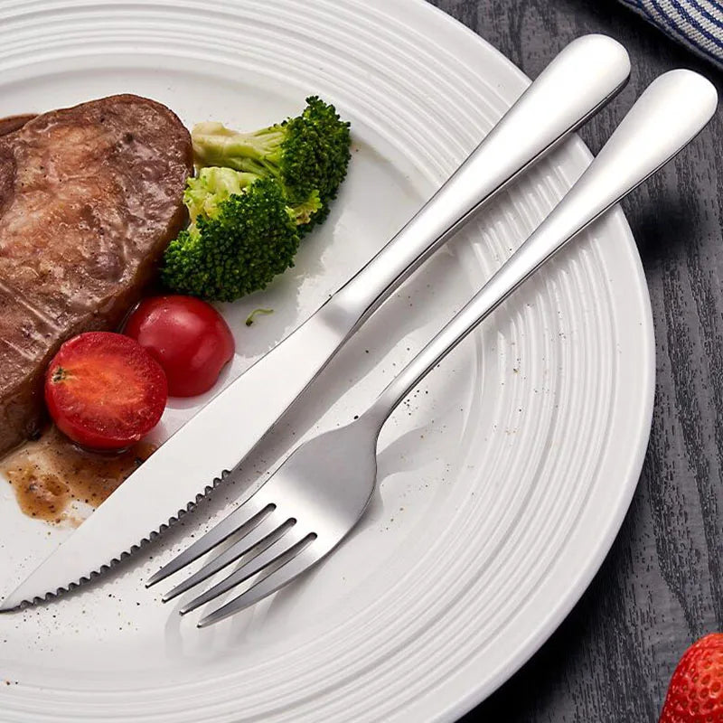 4Pcs/Set Stainless Steel Tableware Set Flatware Thicken Metal Fork Knife Spoon Set for Kitchen Dinner Supply