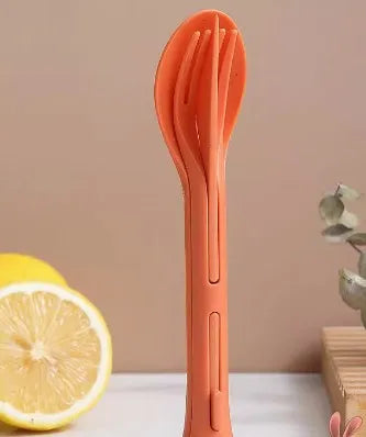 Wheat straw three in one portable children's knife, fork, spoon, family plastic spoon, wheat Western tableware set