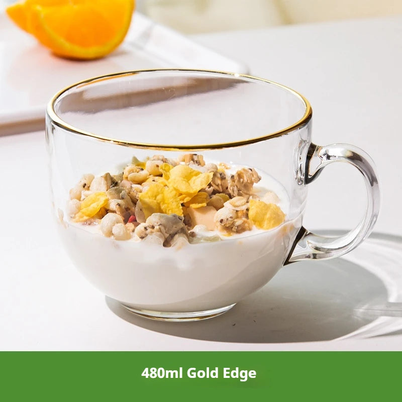 480ml Transparent Creative Glass Coffee Tea Mug Drinks Dessert Breakfast Milk Cup Glass Mugs Handle Drinkware With Cup Lid Spoon