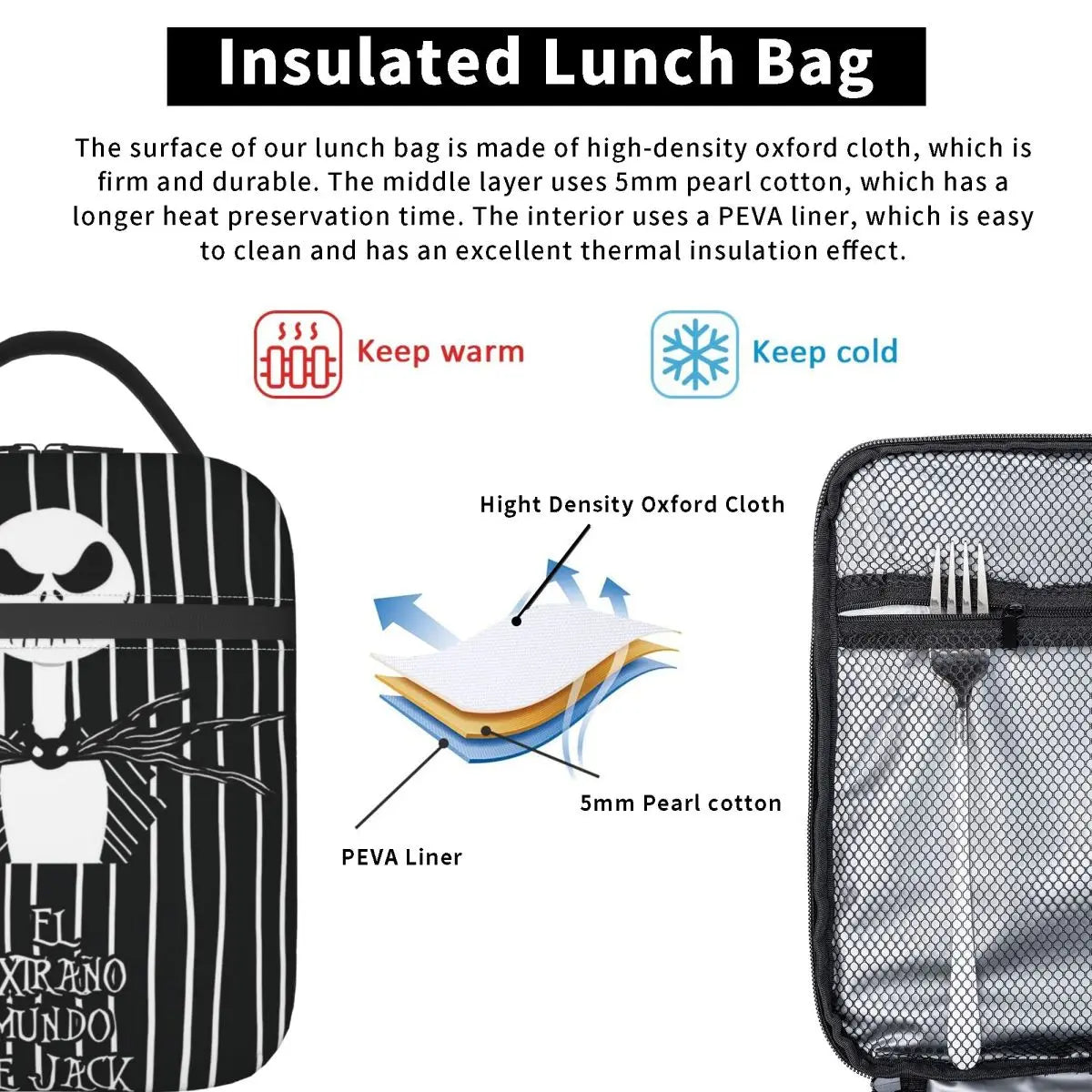 The Nightmare Before Christmas Stuff Insulated Lunch Bags Large Reusable Cooler Bag Tote Lunch Box