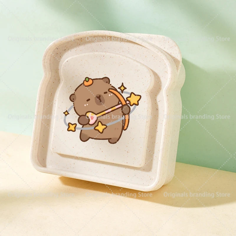 Capybara Portable Lunch Box Sandwich Silicone Toast Shaped Bento Box with Lid Office School Outdoor Lunch Food Container Gift